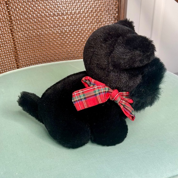 Vintage Black Stuffed Scottie Dog with Red and Green Plaid Bow - Picture 3 of 5